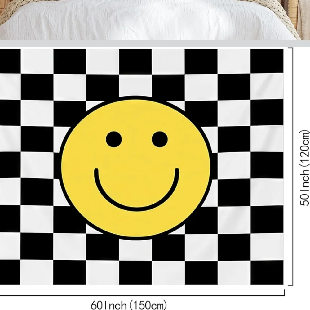 NEW! Smiley Face Checkered Wall Tapestry - Picture 4 of 5